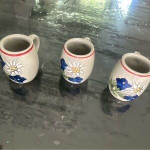 Hand-Painted Ceramic Mini Pitcher Vase with Blue Floral Motif